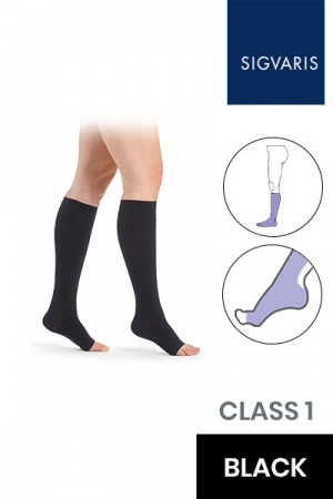 Sigvaris Essential Comfortable Unisex Class 1 Knee High Black Compression Stockings with Open Toe